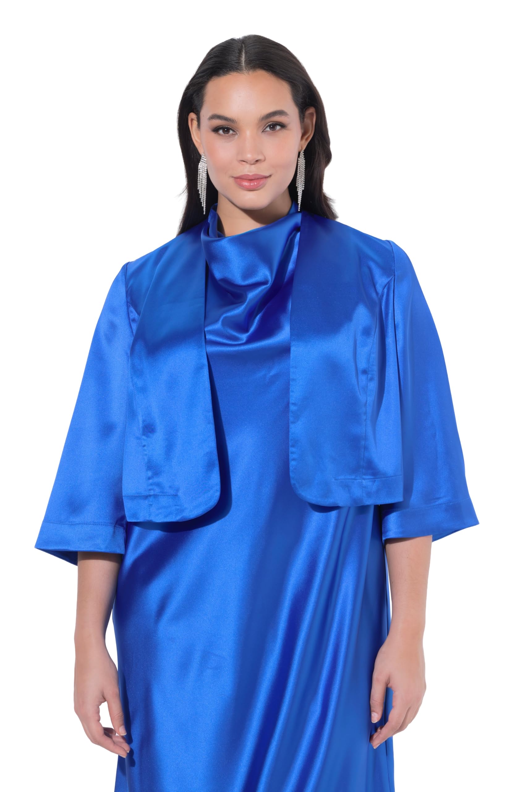 Ulla Popken Damen große Größen Übergrößen Plus Size Satin-Bolero, kurz, ohne Verschluss, Kelchkragen, Langarm 849457