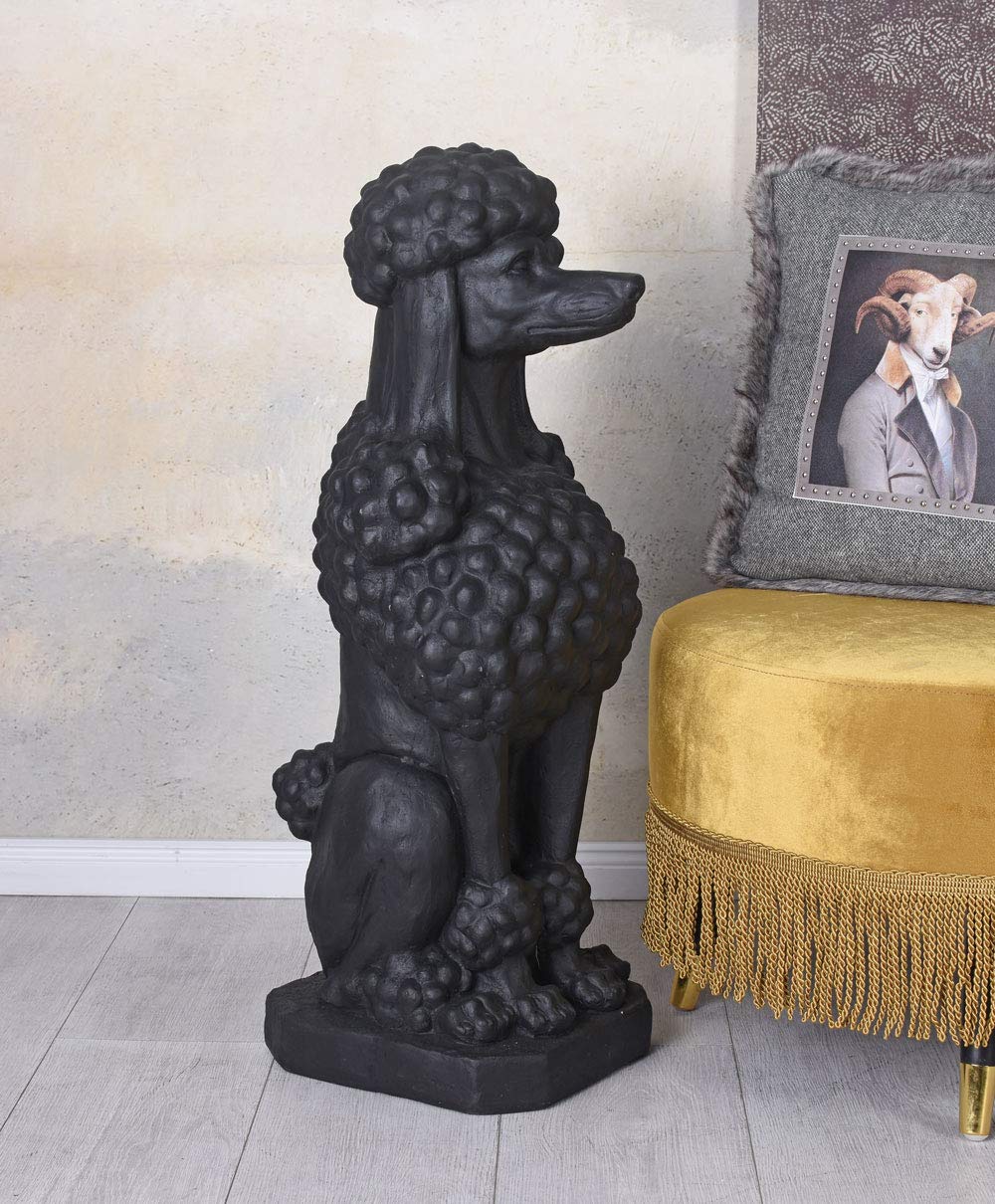 XXL Pudel Statue Schlosspark - 67cm Kunststein Skulptur Schwarz