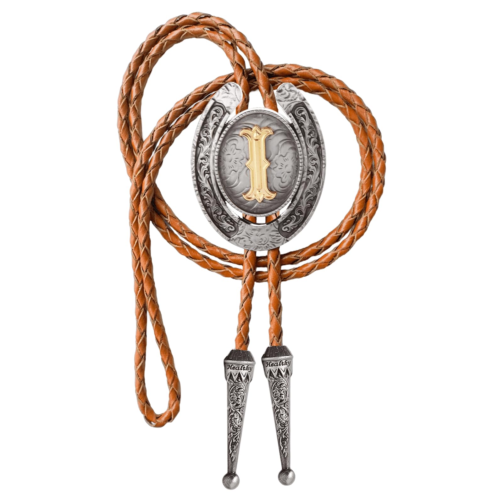 Western Cowboy Vintage Rodeo A-Z Initial Letter Bolo Tie for Men