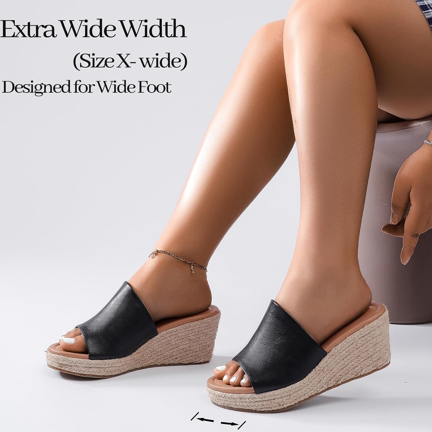 Luoika Women's Wide Width Wedge Slides Sandals, Slip on Plateform Wedge Pump Heel Casual Summer Sandals for Women. - Image 4