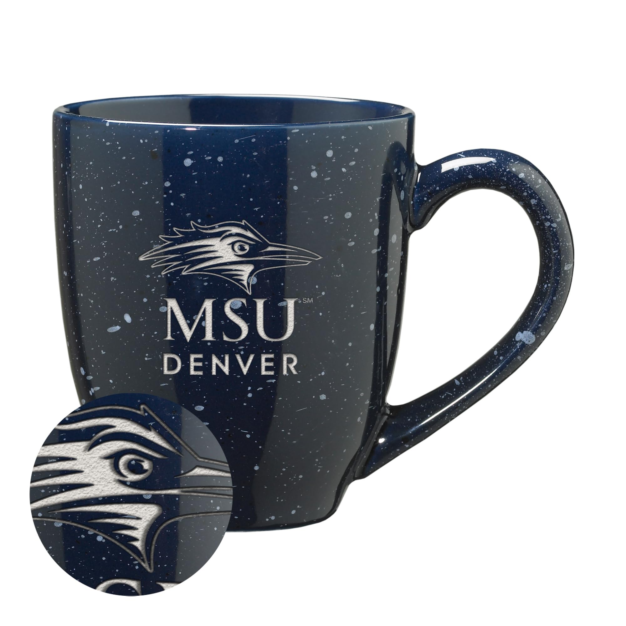 Rico Industries NCAA MSU Denver Roadrunners Primary Logo Navy 16 oz Team Color Laser Engraved Speckled Ceramic Coffee Mug