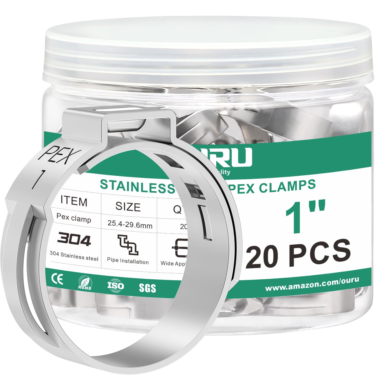 OURU 20PCS 1 Pex Crimp Rings, 304 Stainless Steel Pex Fittings