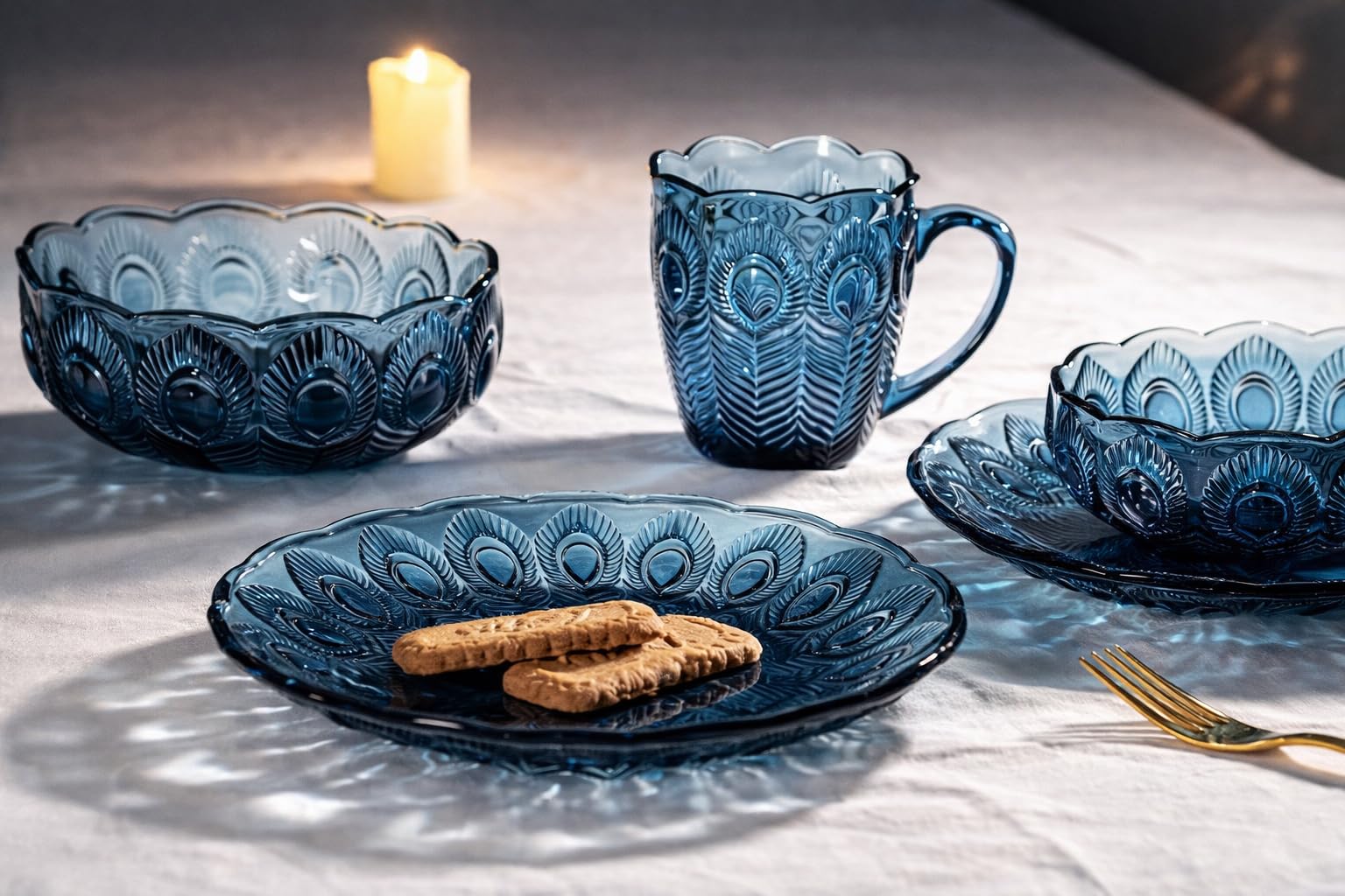 7.7 Inch Blue Glass Serving Platter | Elegant Dinner Plate in Box Pack | Durable Glass Plate for Snacks, Fruits, Desserts & Appetizers 4