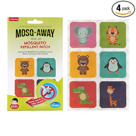 Leeford Mosq Away Mosquito Repellent Patches Combo Pack of 4 With 100% Natural Plant Components for indoor & Outdoor use | Safe for Babies | 8 Hrs. Long Protection | 6 patches Each