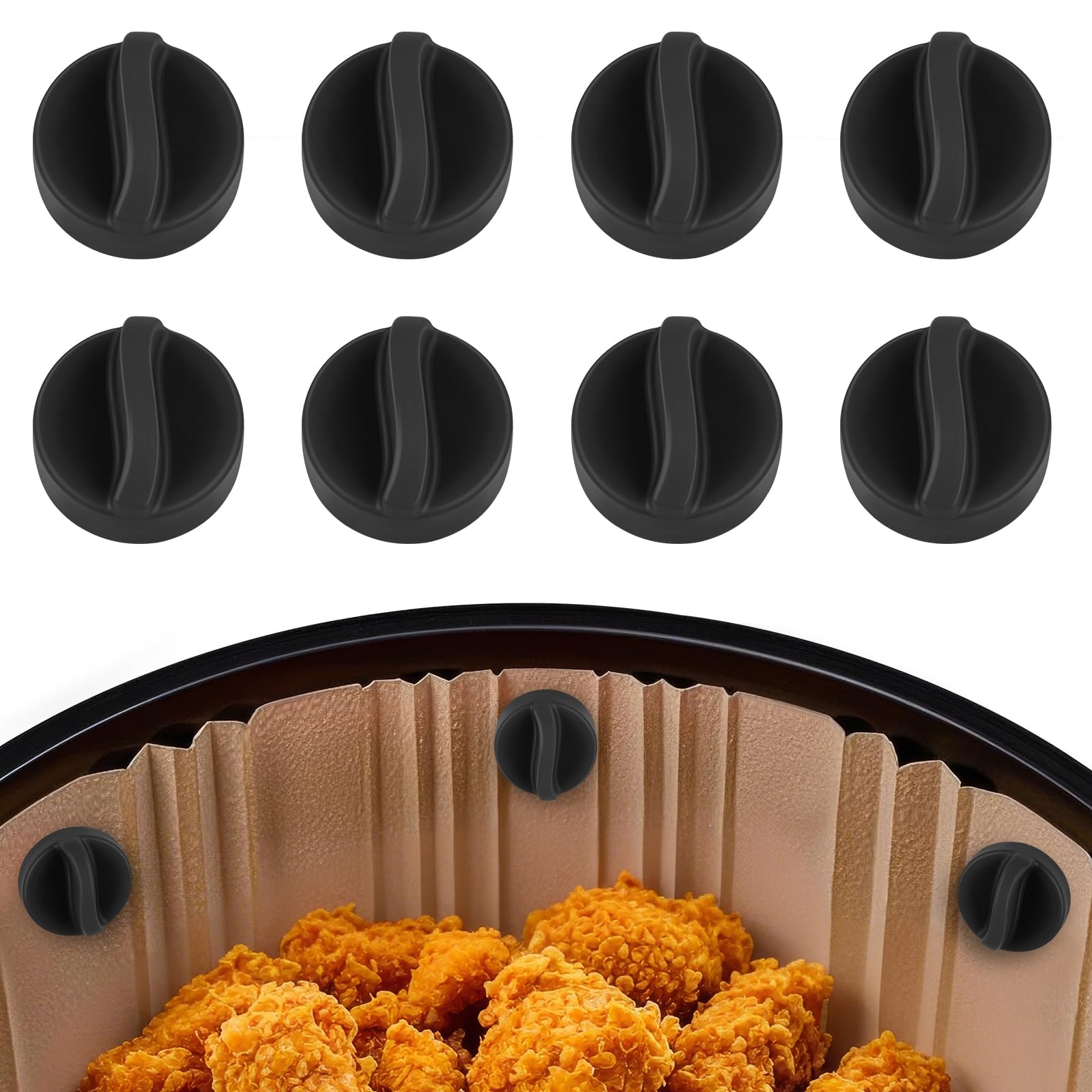 AOOTE Air Fryer Magnets, 8Pcs Silicone Magnetic Buckles, Reusable Kitchen Accessory for Holding Down Air Fryer Parchment Paper, Cooking Tools for Parchment Paper, Black