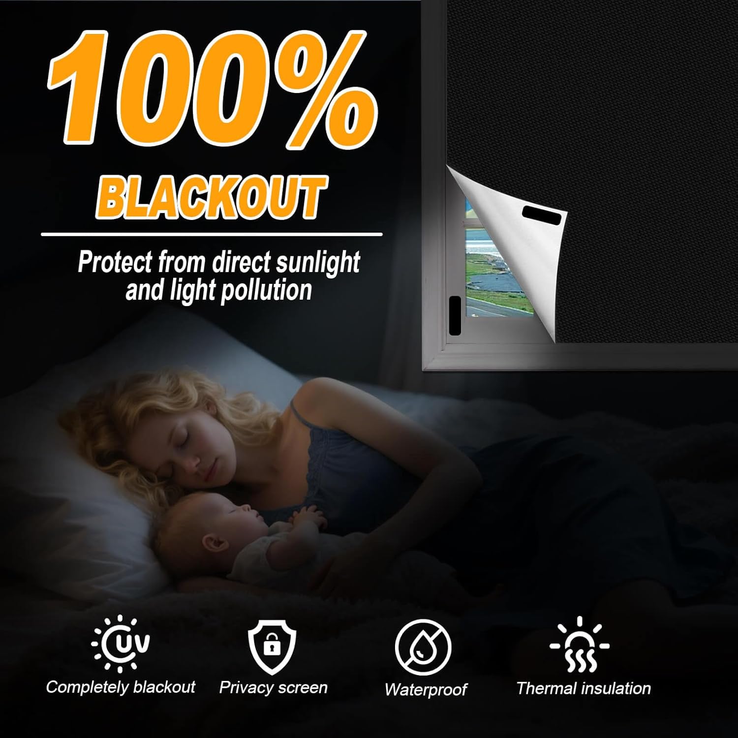 Portable Blackout Curtains, 157x57 Inch Black Out Curtains for Bedroom, Blackout Window Cover Black Out Shades Blinds No Drill DIY Cuttable, for Sloped Roof Windows, Children's Room, Media Room