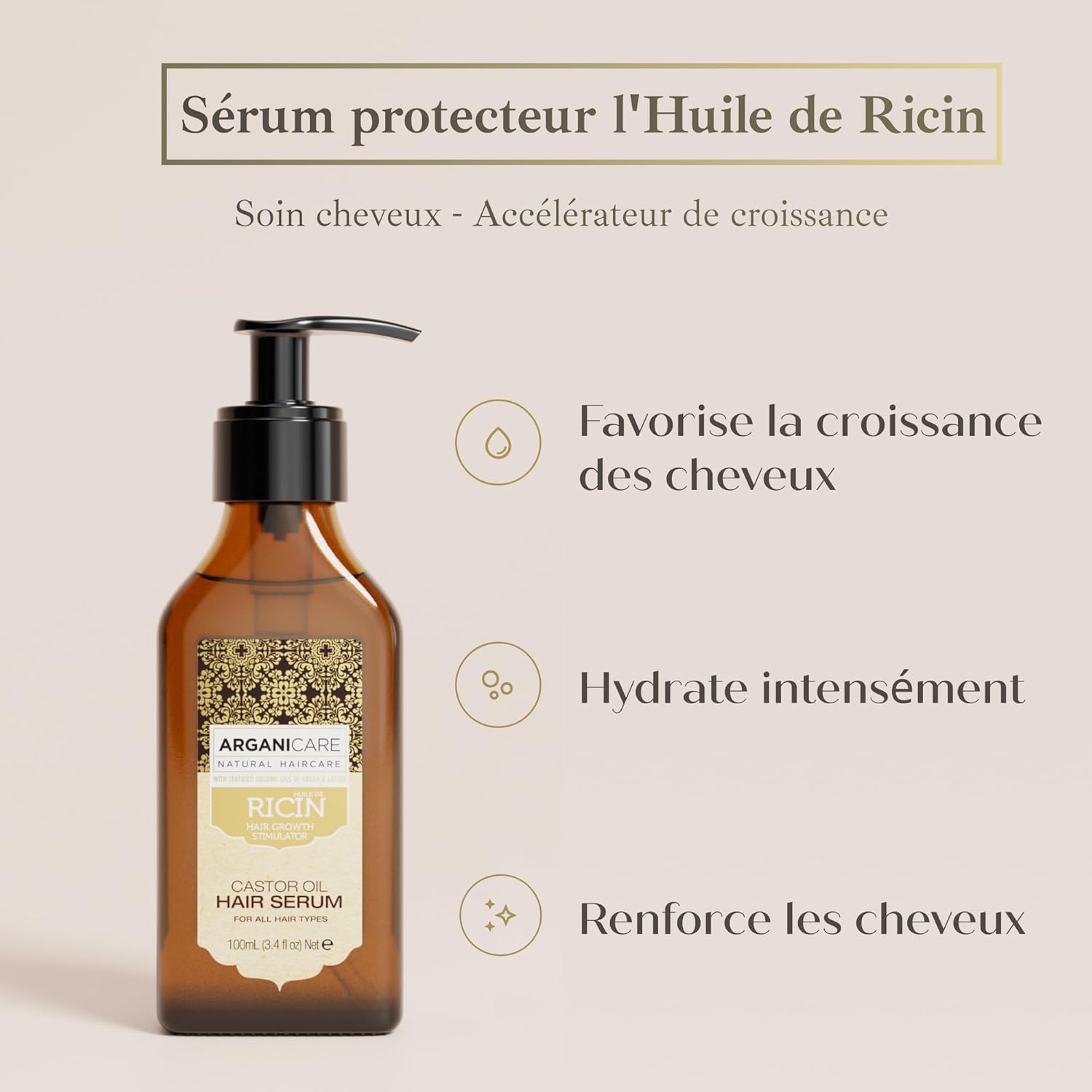 Arganicare | Castor Range | PROTECTIVE SERUM | Castor Oil | Strengthens & Restores Hair | Fights Breakage & Promotes Growth | Intense Hydration | For All Hair Types | 3.38 fl oz