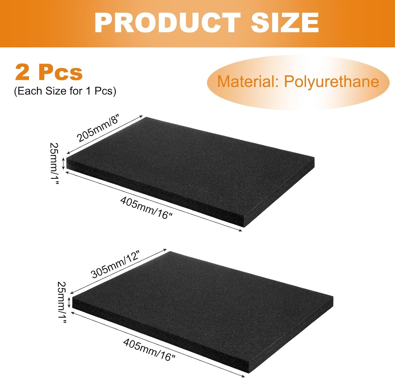 MECCANIXITY 2 Pcs Polyurethane Foam Inserts, 16"Lx12"Wx1"T & 16"Lx8"Wx1"T Cuttable Polyurethane Pick and Pluck Packing Sheets Cushioning Padding for Cases Tool Box Game Box Camera(Black)