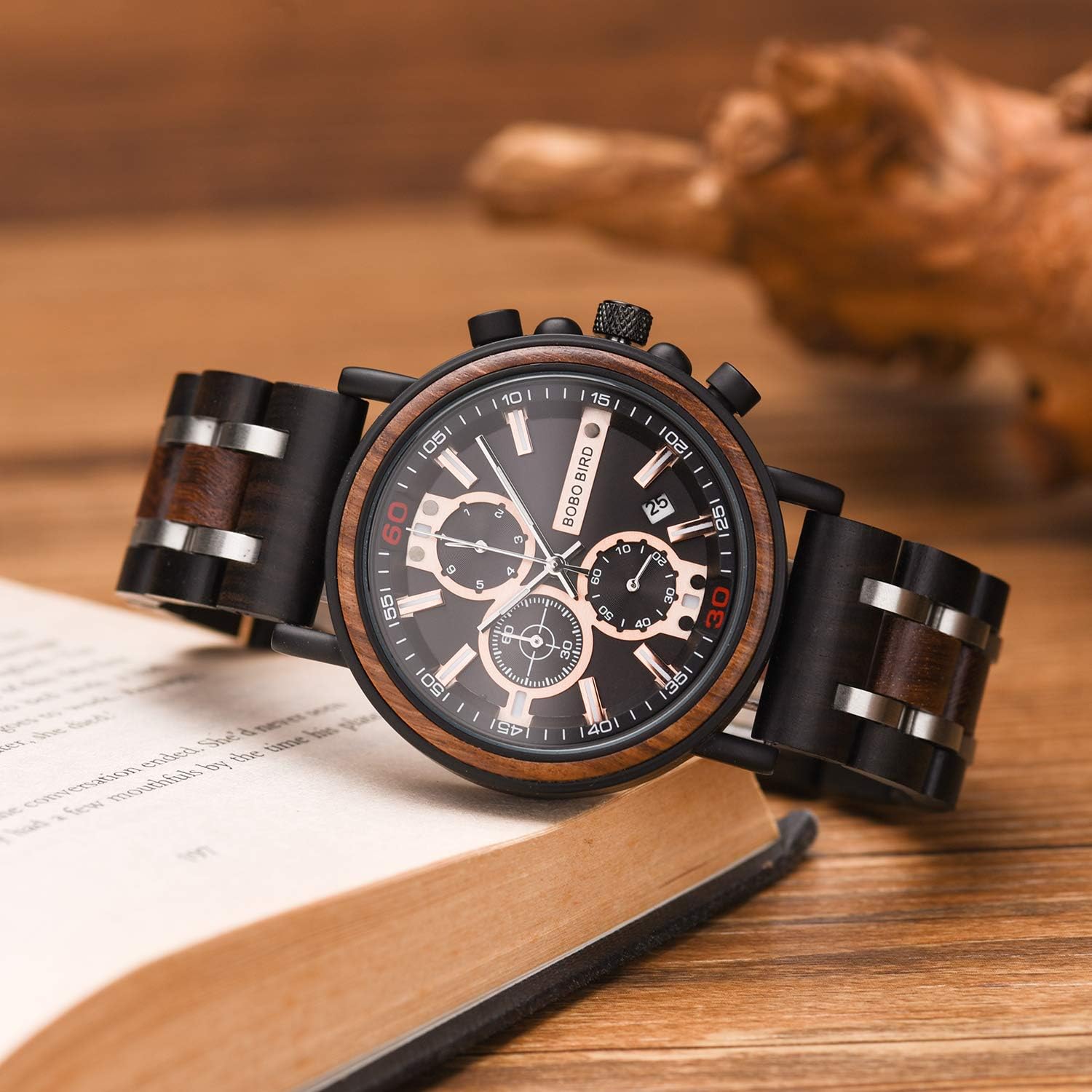 Miniatura 8 de BOBO BIRD S18-1 - Reloj de madera grabado personalizado, relojes de madera personalizados para marido, novio, cumpleaños, aniversario