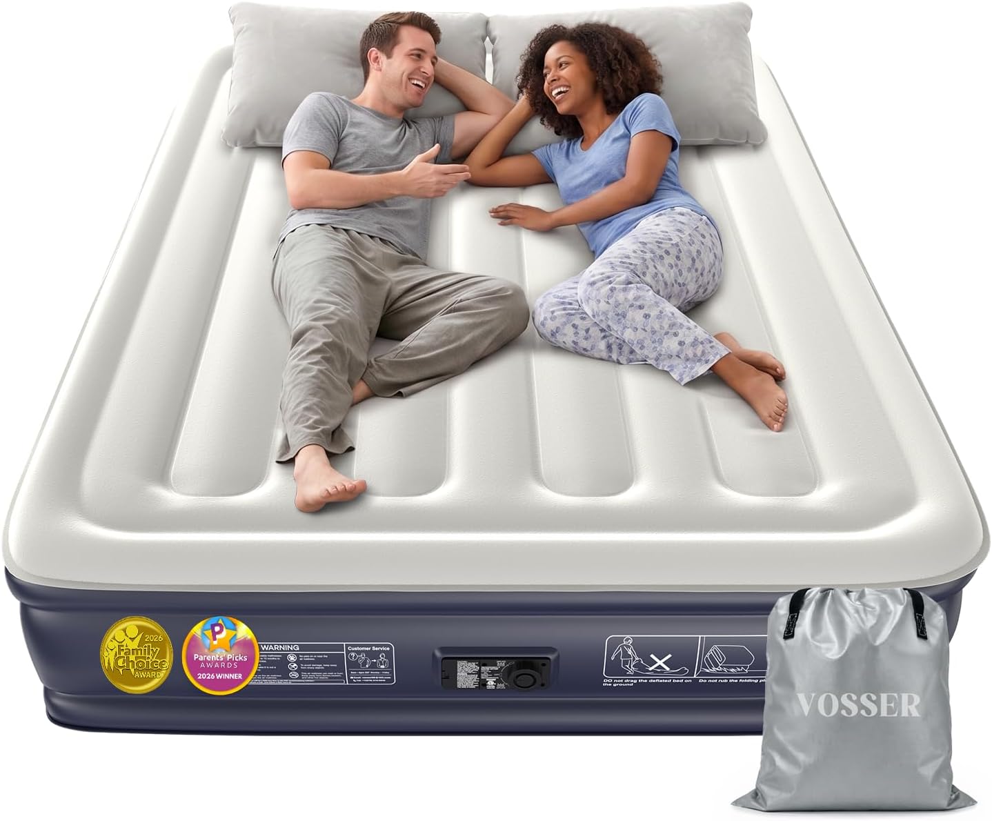 VOSSER Queen Air Mattress with Built-in Pump, 13" Raised Blow Up Inflatable Mattress Queen, Heavy Duty 800lbs Luxury Comfort Air Bed for Home, Guests & Camping, Thick Self-Inflating Bed