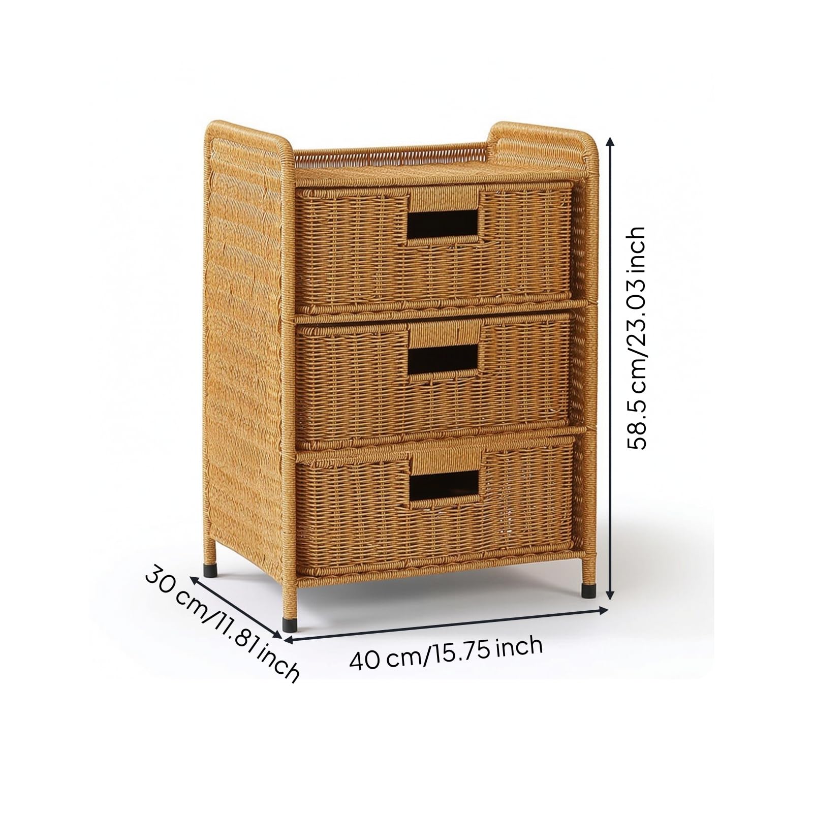 Comodino con Cassetti Facile da Pulire Mobile in Finto Rattan Moderna Comodino Intrecciato per Soggiorno