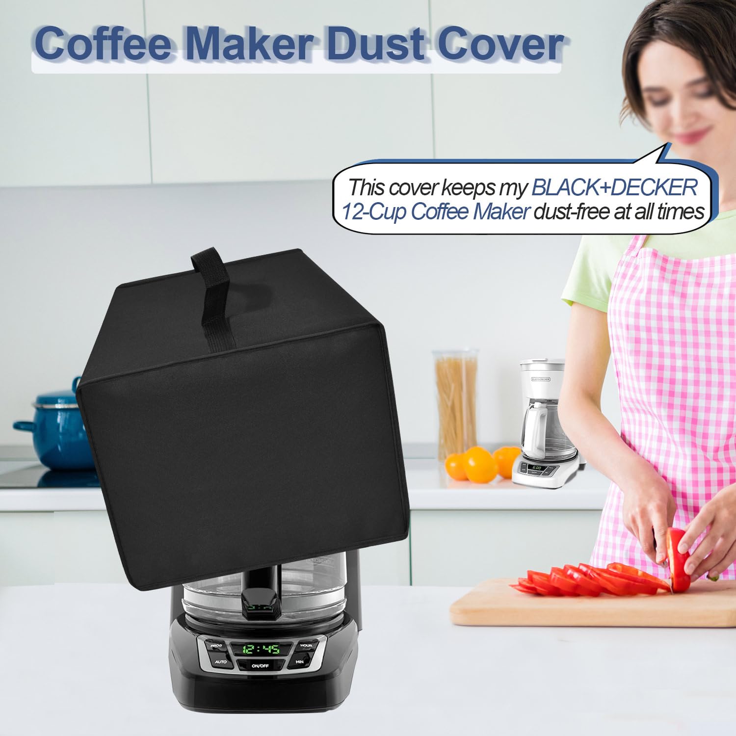 NUENSS-ROR Cover for BLACK+DECKER Coffee Maker Heavy Duty Waterproof Dustproof Stain-Resistant Heat-Resistant Coffee Machine Protective Cover Case for BLACK+DECKER 12-Cup Digital Coffee Maker (Black)