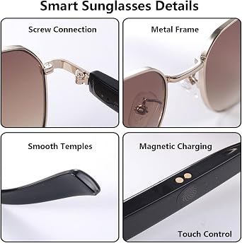 Smart Glasses for Men and Women,Bluetooth Glasses with Mic & Speakers,Fast Charge Audio Glasses Support Wake Up Voice Assistant (Brown)