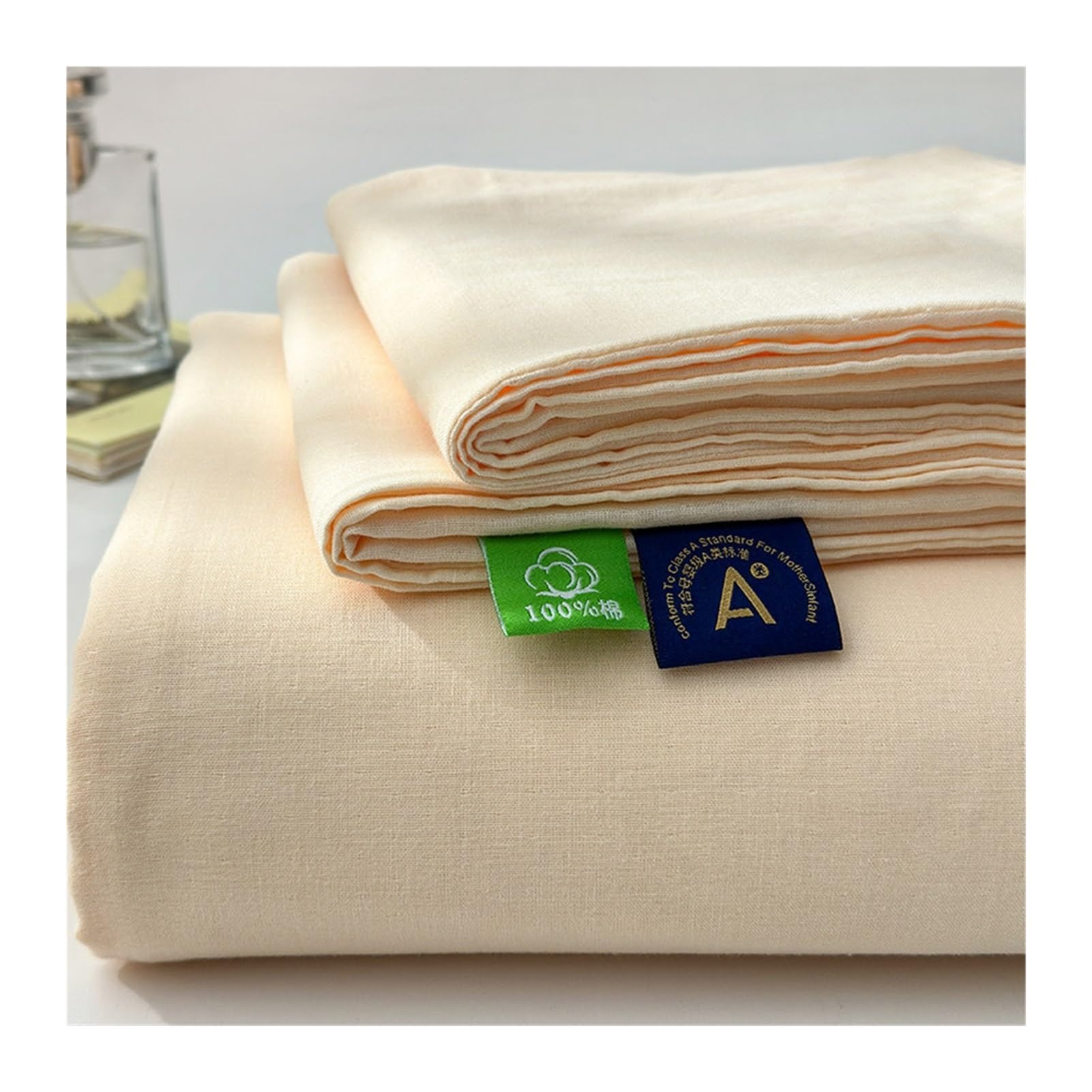 GBHMJU 100% Cotton Double Gauze Flat Sheet A Class Easy Care Top Sheet(Yellow,200x230cm+48x74cm x2)