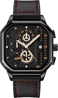 Mens Watches Quartz Movement Chronograph Wristwatch Leather Strap Waterproof Square Watch Analog Date Fashion Business Watches for Men