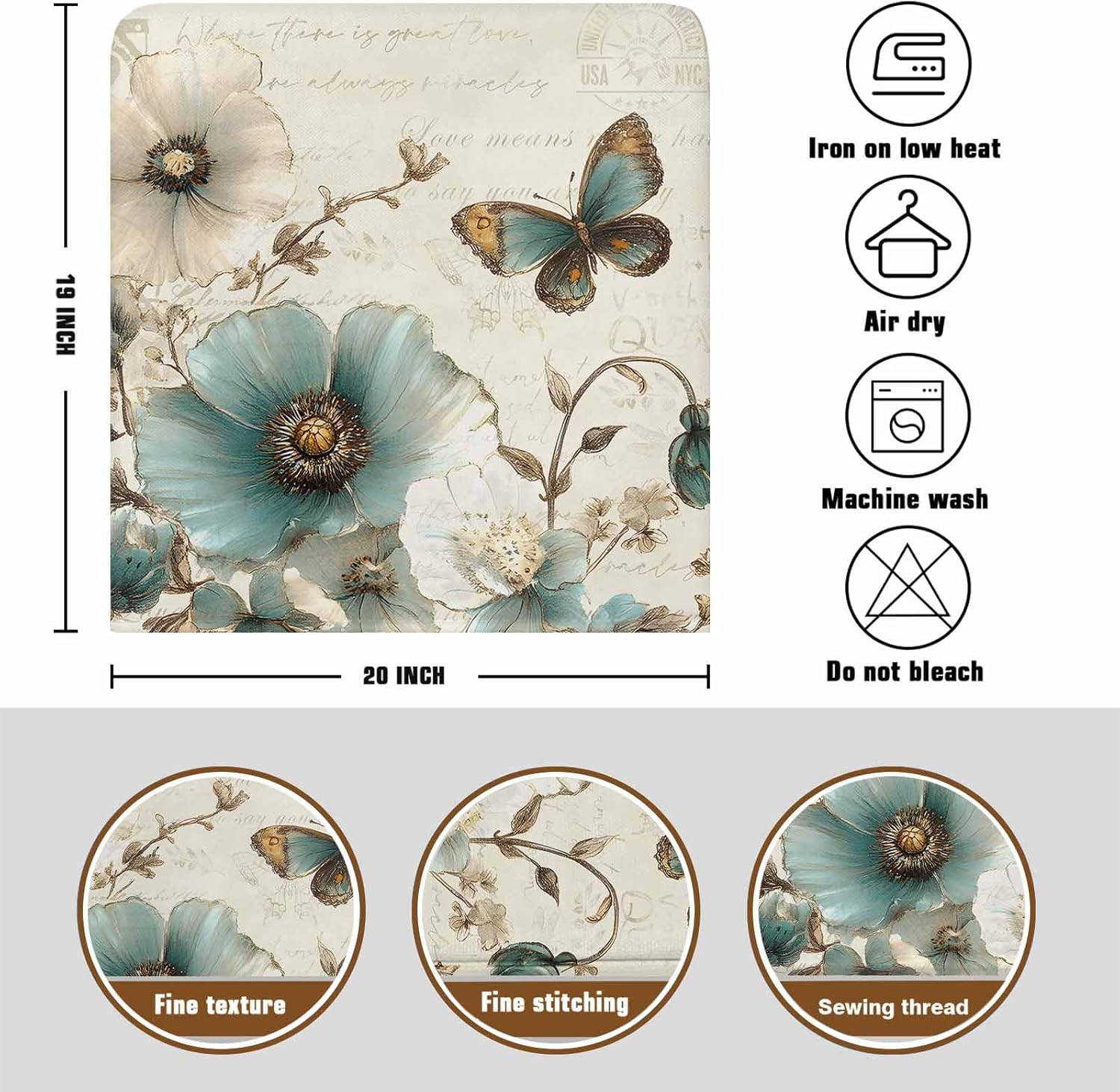 Vintage Victorian Flower Dining Chair Cover Set of 4,Removable Chair Back Covers Retro Floral Butterfly on Letter Washable Kitchen Chairs Slipcover for Home Dining Room Office Hotel