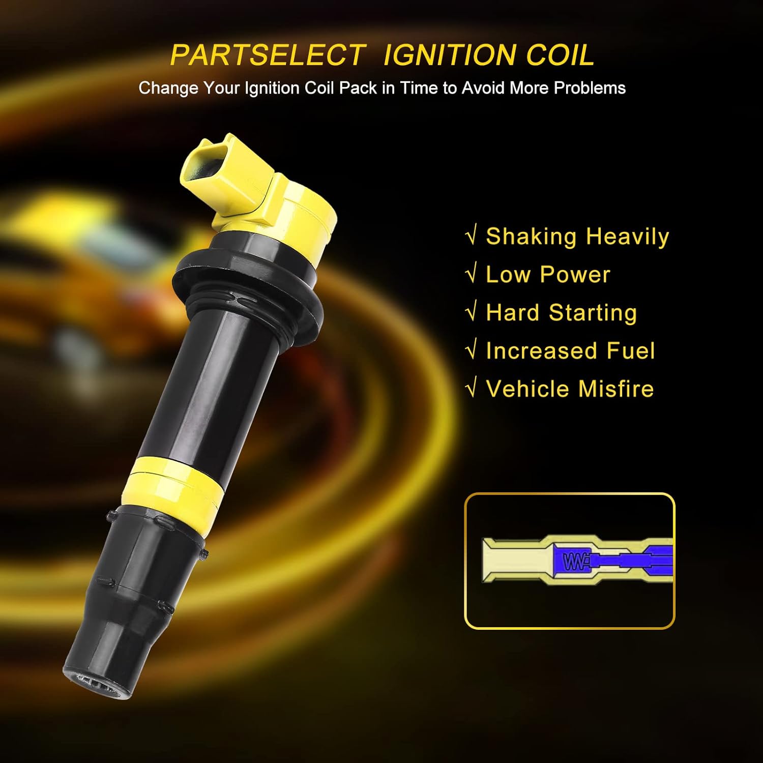 Ignition Coil Pack F6T558 Replacement for Yamaha 02-06 YZF R1, 03-07 YZF R6, 06-14 FZ1, 09-16 Vmax 1700, 2015 FZS1, 2003-2007 R6 5PW-82310-00-00 2C0-82310-00-00 4PCS