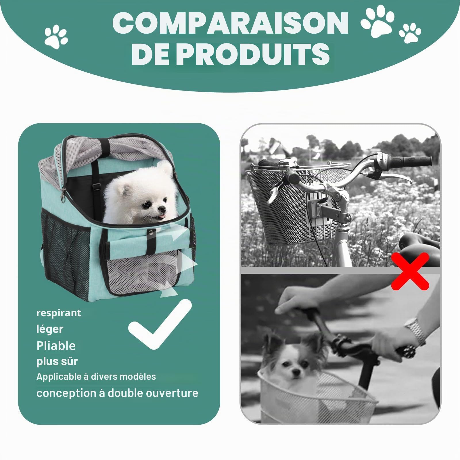 Panier de vélo pliable étanche pour animaux de compagnie bleu