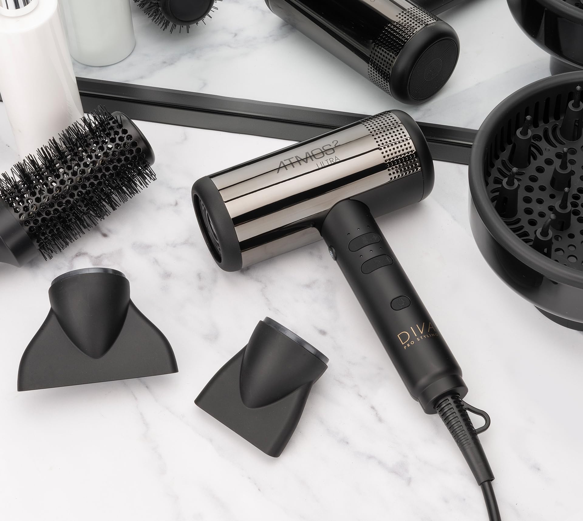 Diva Pro Styling Atmos 2 Ultra | Séchoir professionnel léger pour salon | Moteur numérique sans balais nouvelle génération