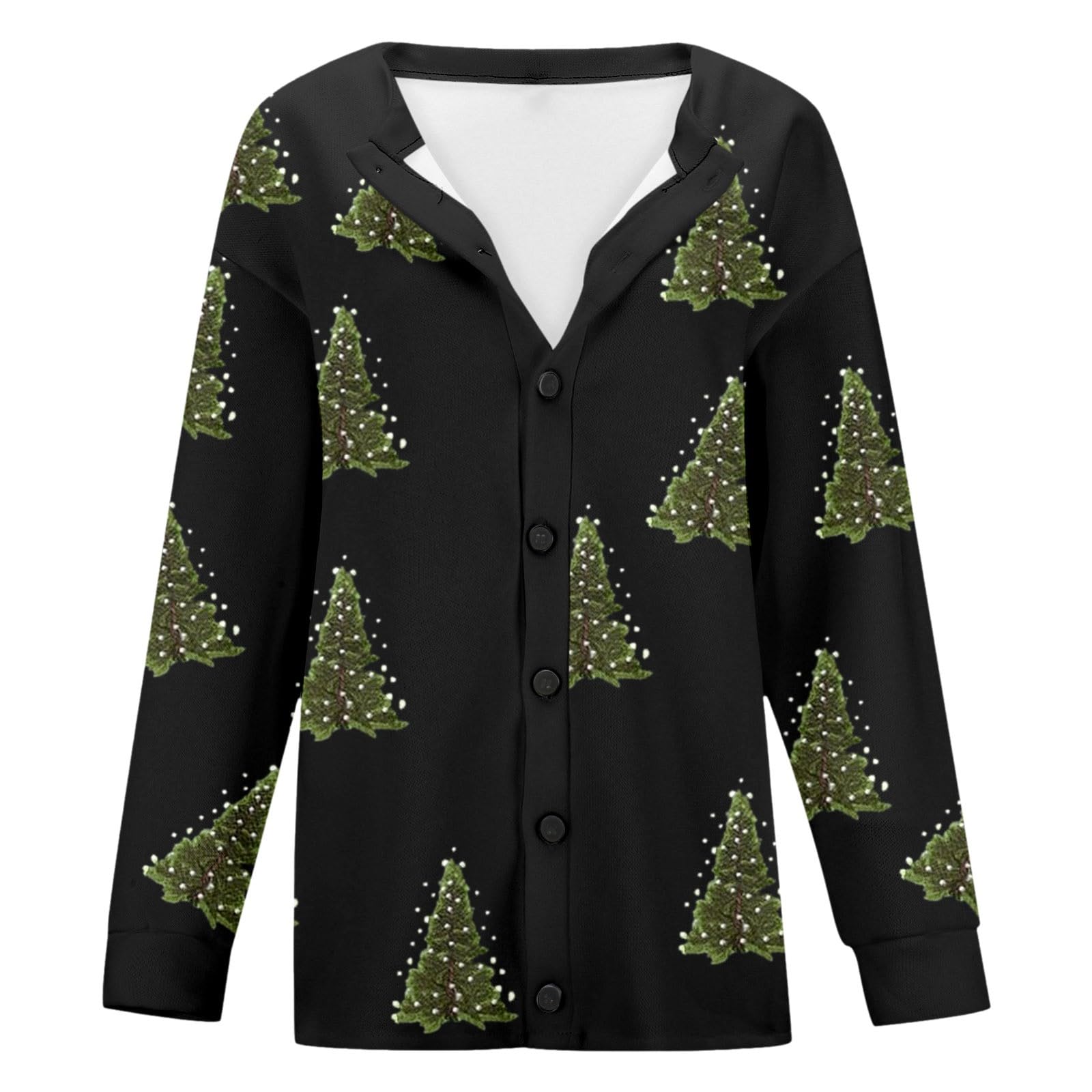 Generisch Regenjacke Fahrrad Damen Herbst Winter Weihnachtsbaum Druck Casual Rundhals Strickjacke Langarm Mantel Top