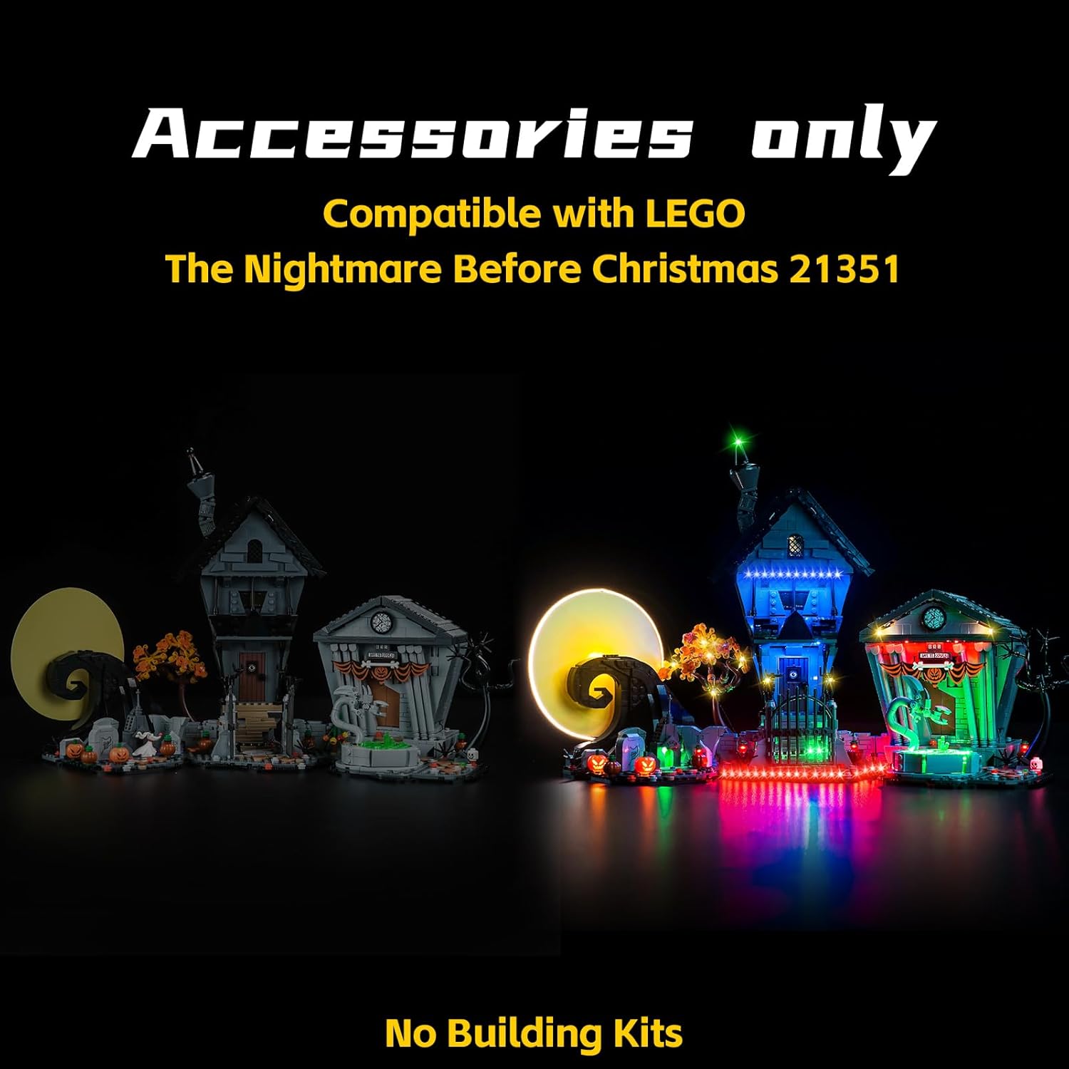 BrickBling LED Light Compatible with Lego Tim Burton's The Nightmare Before Christmas 21351, Halloween Décor Lighting Kit (No Model Included) (Upgraded Version Light)