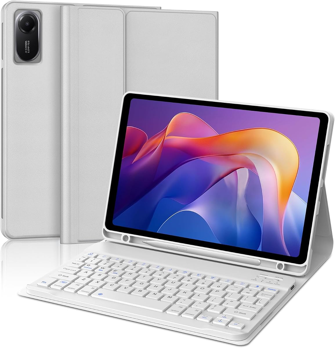 Funda con teclado para Xiaomi Redmi Pad 2 11 pulgadas 2025 y Redmi Pad SE 11 pulgadas 2023 con teclado, cubierta de teclado inalámbrico desmontable con ranura para bolígrafo para tableta Mi Pad2 11 '' 2025, batería de larga duración, gris
