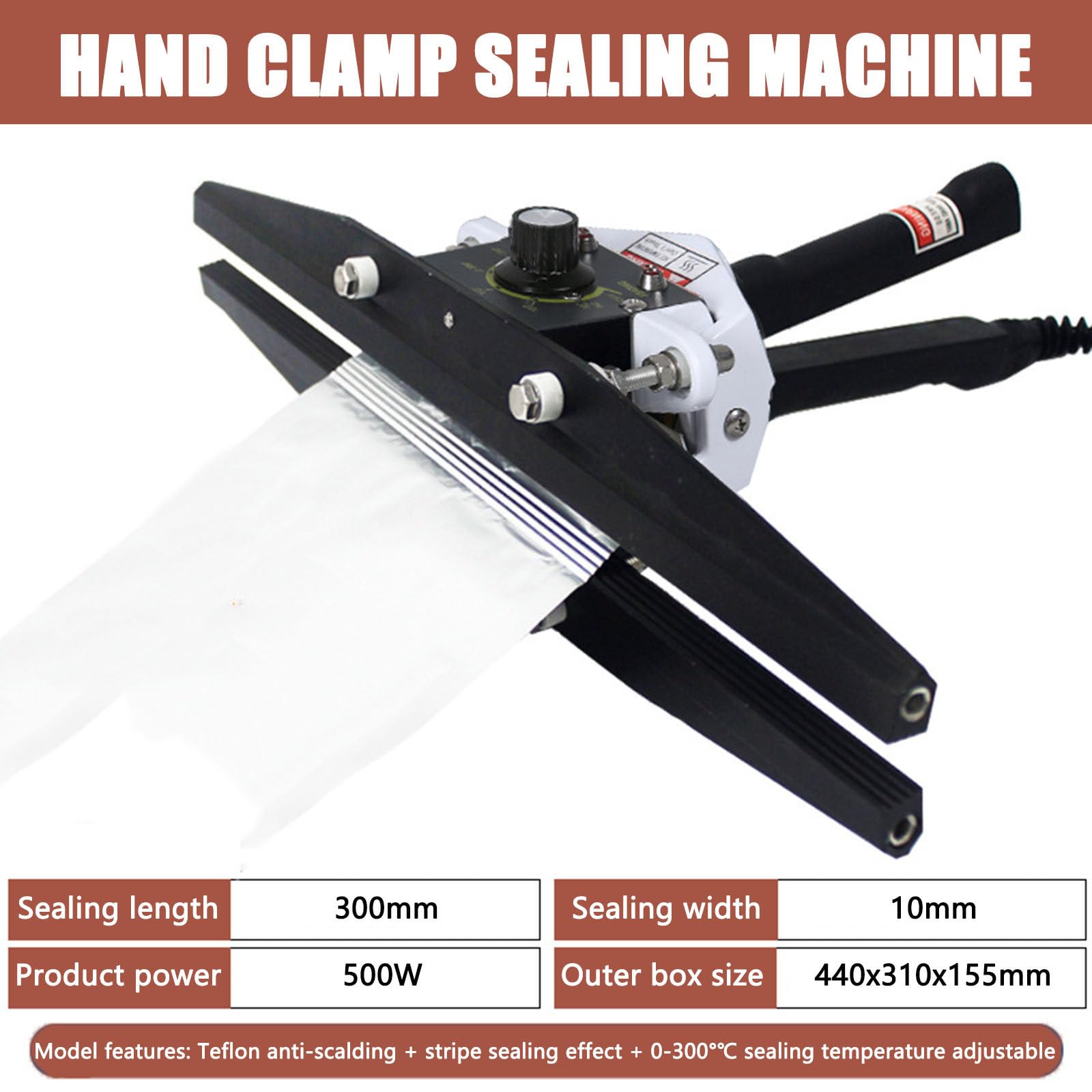 Sellador térmico portátil de mano para bolsas de almacenamiento de aperitivos y alimentos, temperatura ajustable, ancho de sellado de 10 mm