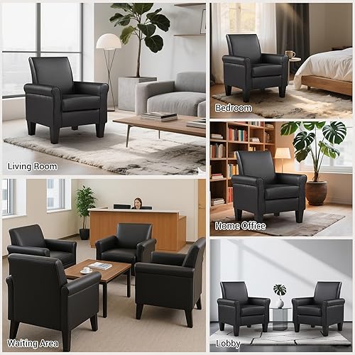 Miniatura 9 de Silla decorativa moderna Lohoms de cuero sintético, sillas tapizadas de salón cómodas, sofá individual para dormitorio, sala de espera - Negro Negro