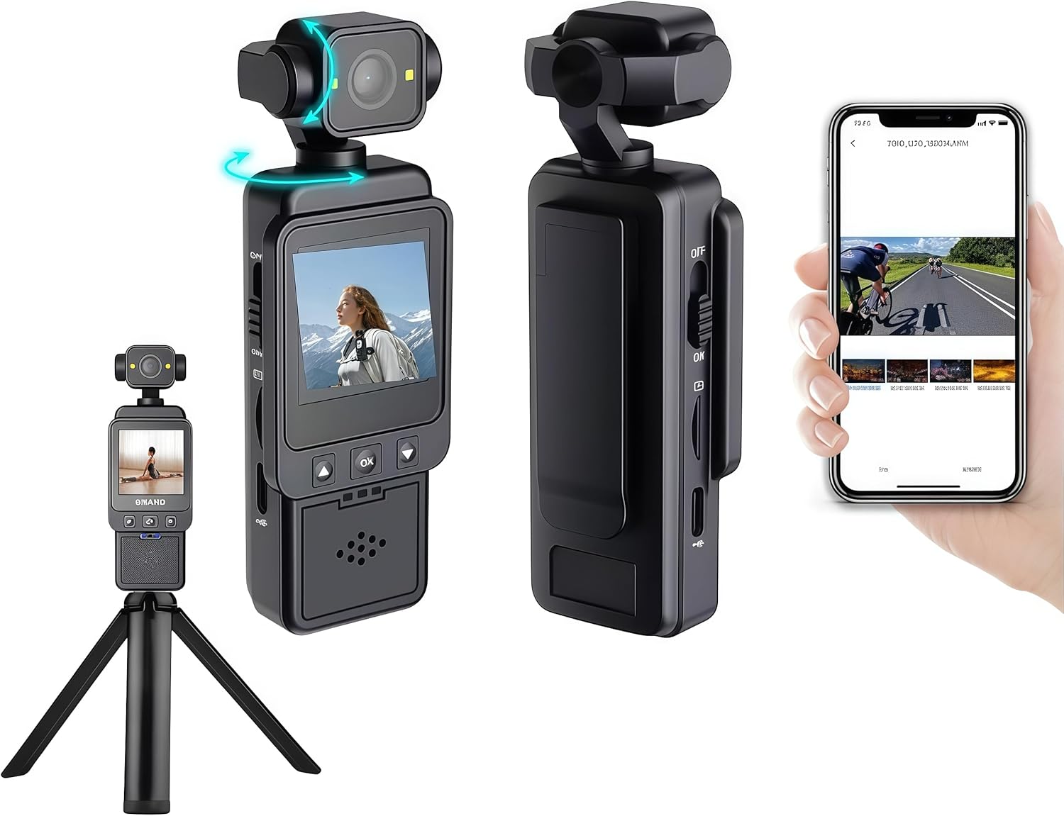 Body Cameras 1080P HD Video Recorder, Portable Vlog Camcorder Multi Axis Stabilization, 270° & 180° Rotating Wide Angle Lens, Wearable Body Worn Cam for TikTok Travel