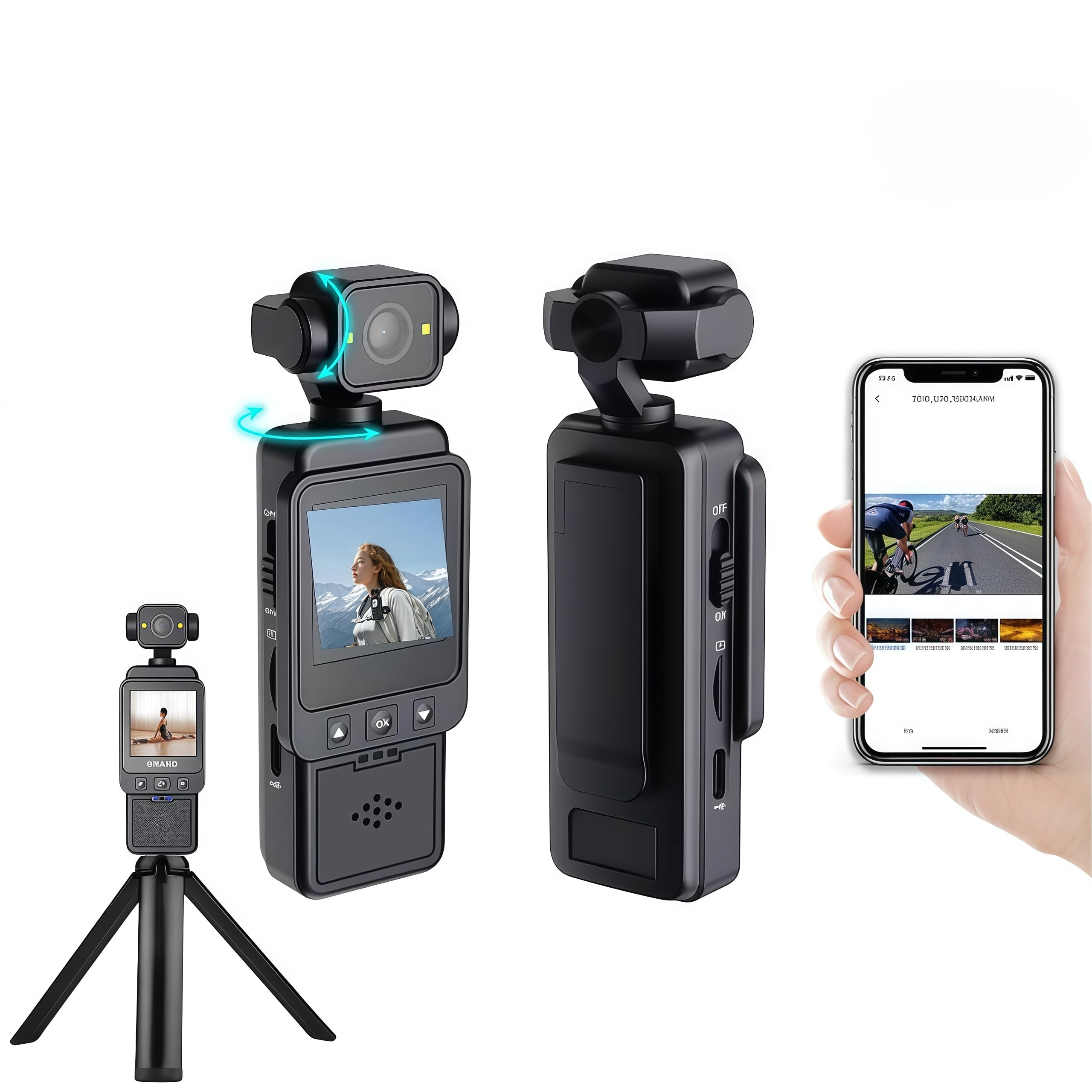 Body Cameras 1080P HD Video Recorder, Portable Vlog Camcorder Multi Axis Stabilization, 270° & 180° Rotating Wide Angle Lens, Wearable Body Worn Cam for TikTok Travel-image-22