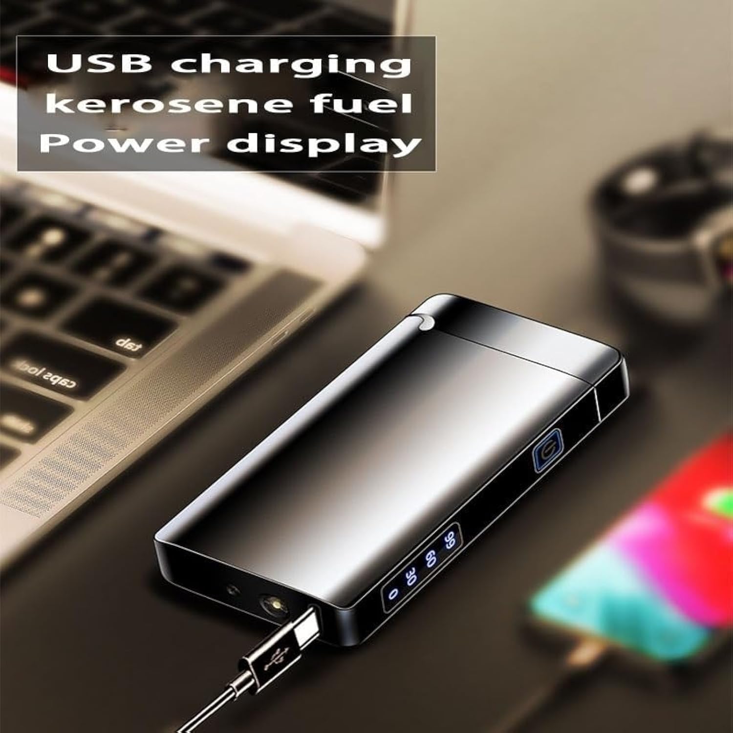 Kerosene Matches + Windproof Double Arc Lighter, with LED Lighting, Refueling Cycle, Type-C Charging, Zinc Alloy, Ice Plating + Paint. Men's Gift(Black1)