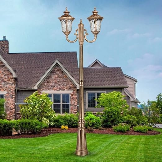 Generic GUOCC Creative 2-Heads Traditional Victoria Vintage Outdoor Garden Light Rainproof Post Bollard Lantern Glass Aluminum Metal Villa Courtyard Patio Landscape Street Pathway Lawn Floor Light E27 Lights photo 2