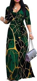 Plus Size Dresses for Women Print Maxi Dresses Flowy 3/4 Sleeve with Belt