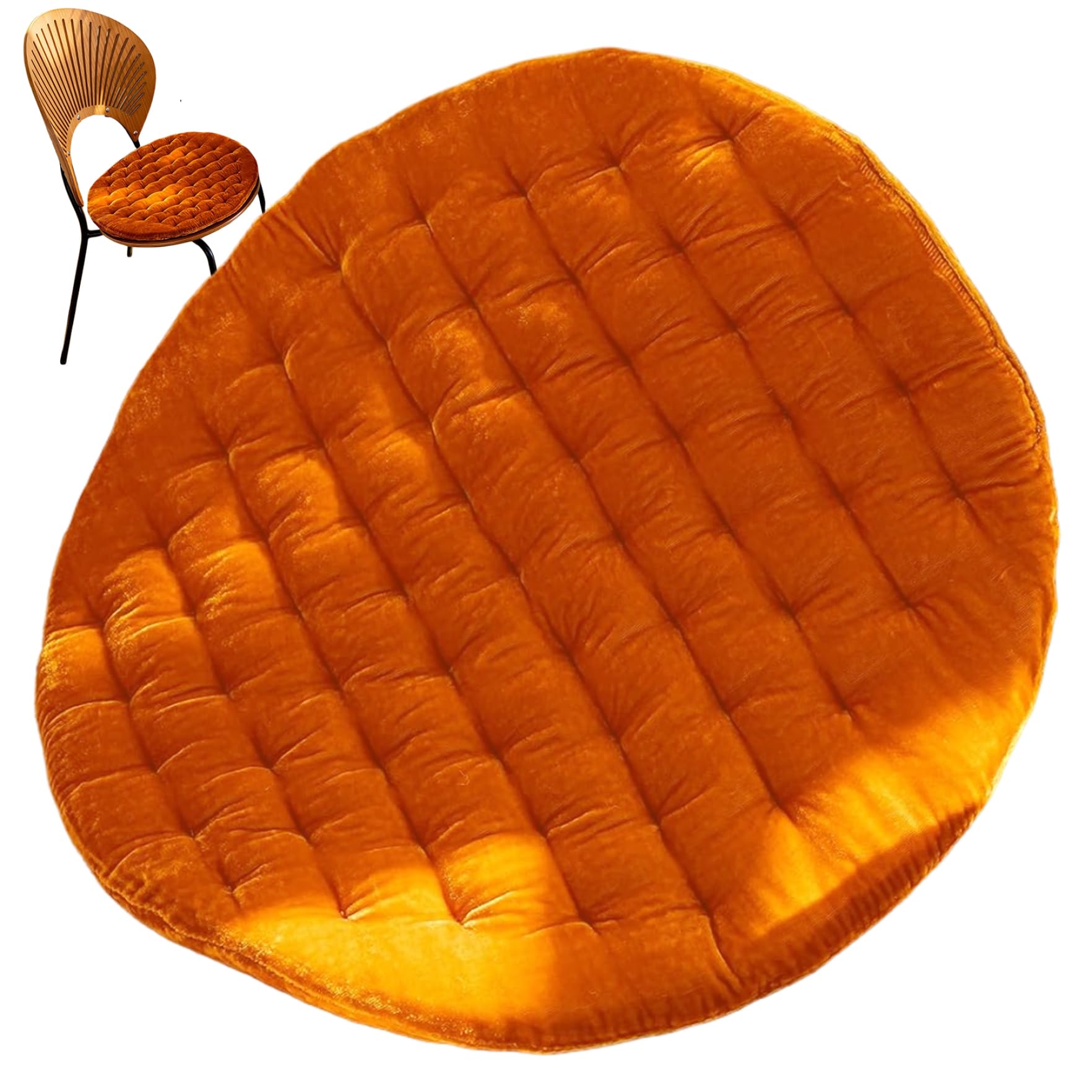 Coussin de siège rond antidérapant en velours orange doux avec assise 17 pouces