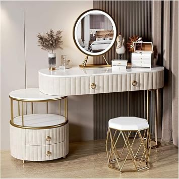 Countertop Dresser Combination Makeup Table Storage Cabinet Cosmetic Storage Room with LED Makeup Mirror Color Beige, Size Style 3 Beige Style 3