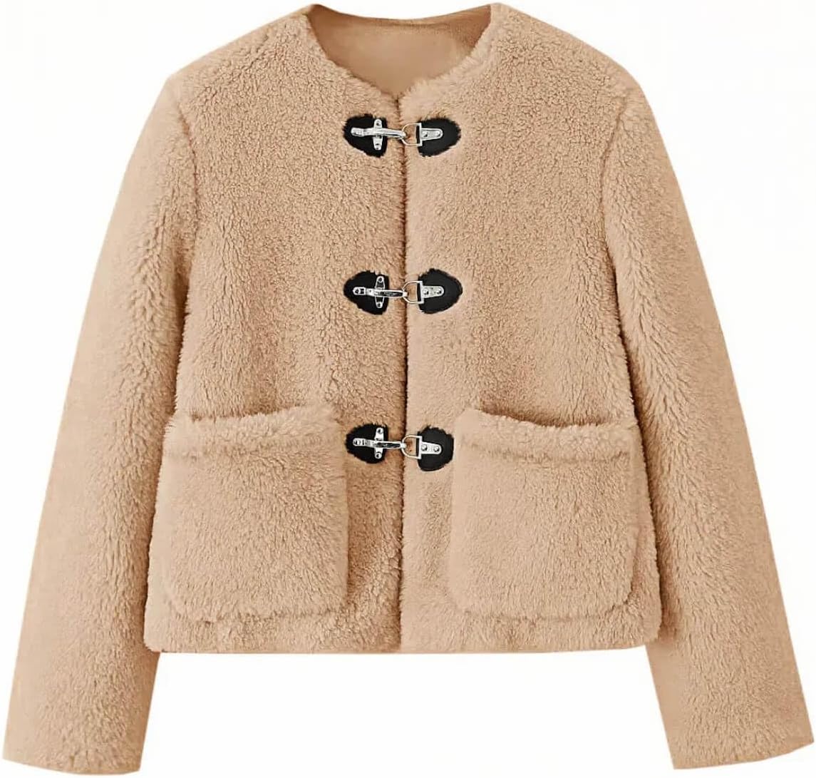 Tankaneo Womens Sherpa Fleece Jackets Long Sleeve Faux Fur Winter Warm Fuzzy Coats with Pockets