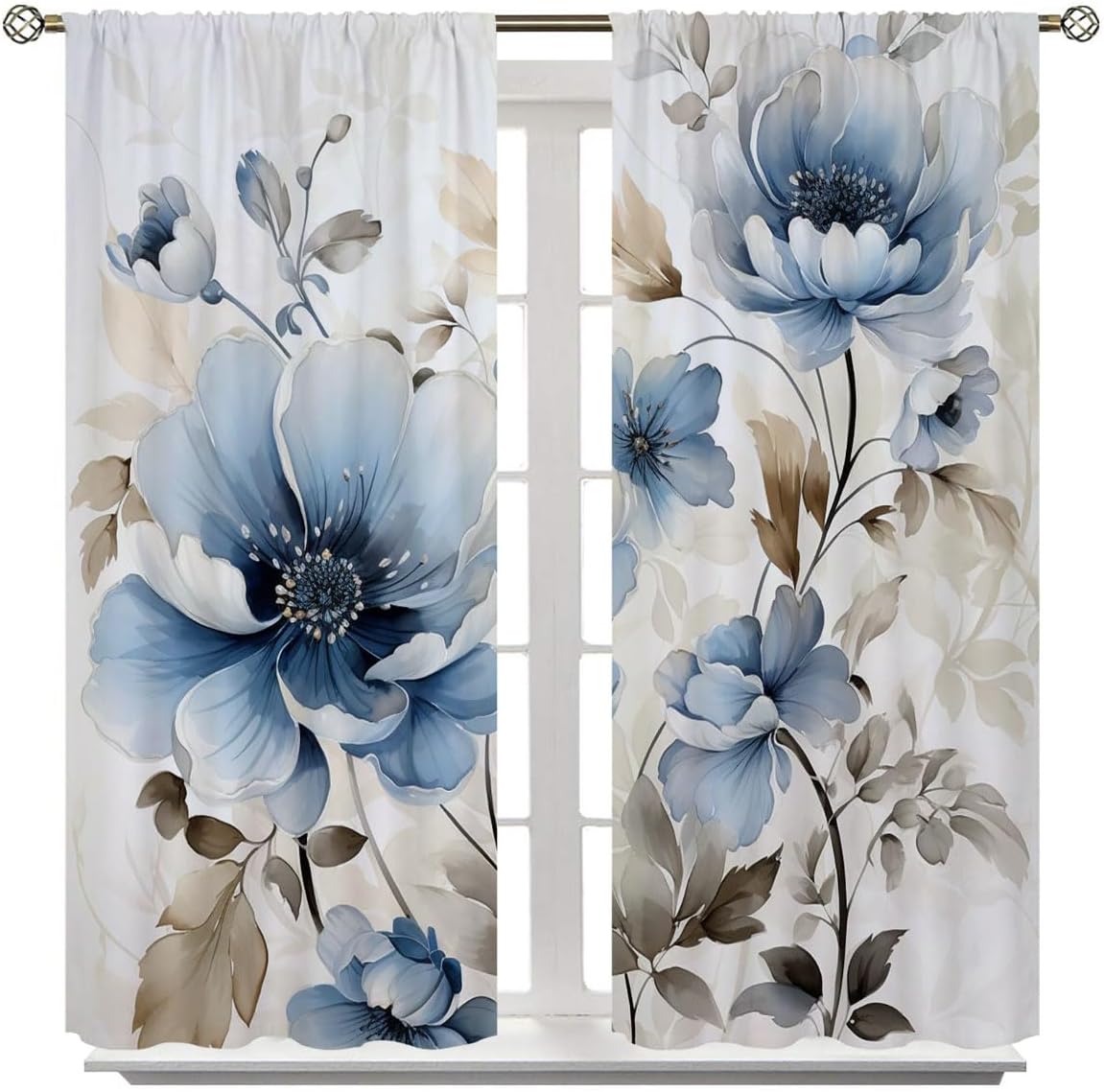 Rustic Floral Blackout Curtains for Kid Girls Boys Bedroom, Daisy Watercolor Painting Farmhouse Rod Pocket Thermal Insulated Darkening Curtains for Bedroom Living Room, W42xL63 Inch