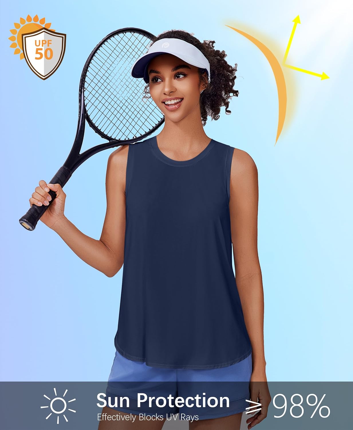 PINSPARK Workout Tank Tops Woman UPF 50+ Yoga Tanks Quick Dry Sleeveless Gym Shirts with Side Slits Loose Fit Athletic Top - Image 4