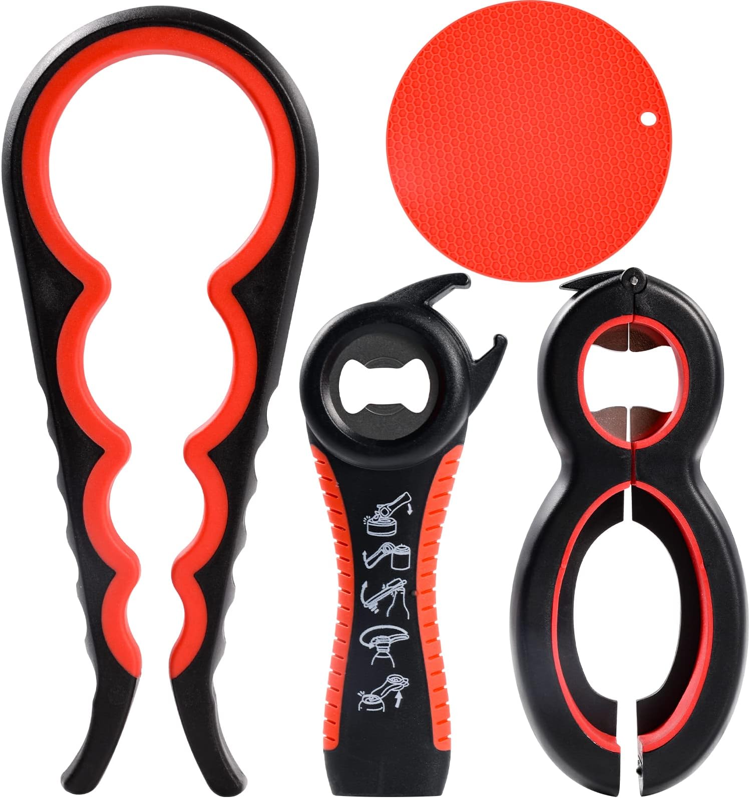 Jar Opener Gripper - 4 Pack Rubber Jar Opener for Weak Hands 6-in-1 5-in-1 Jar Bottle Openers for Seniors with Arthritis, 4-in-1 Jar Openers + Non Slip Lids Opener Gripper Pad