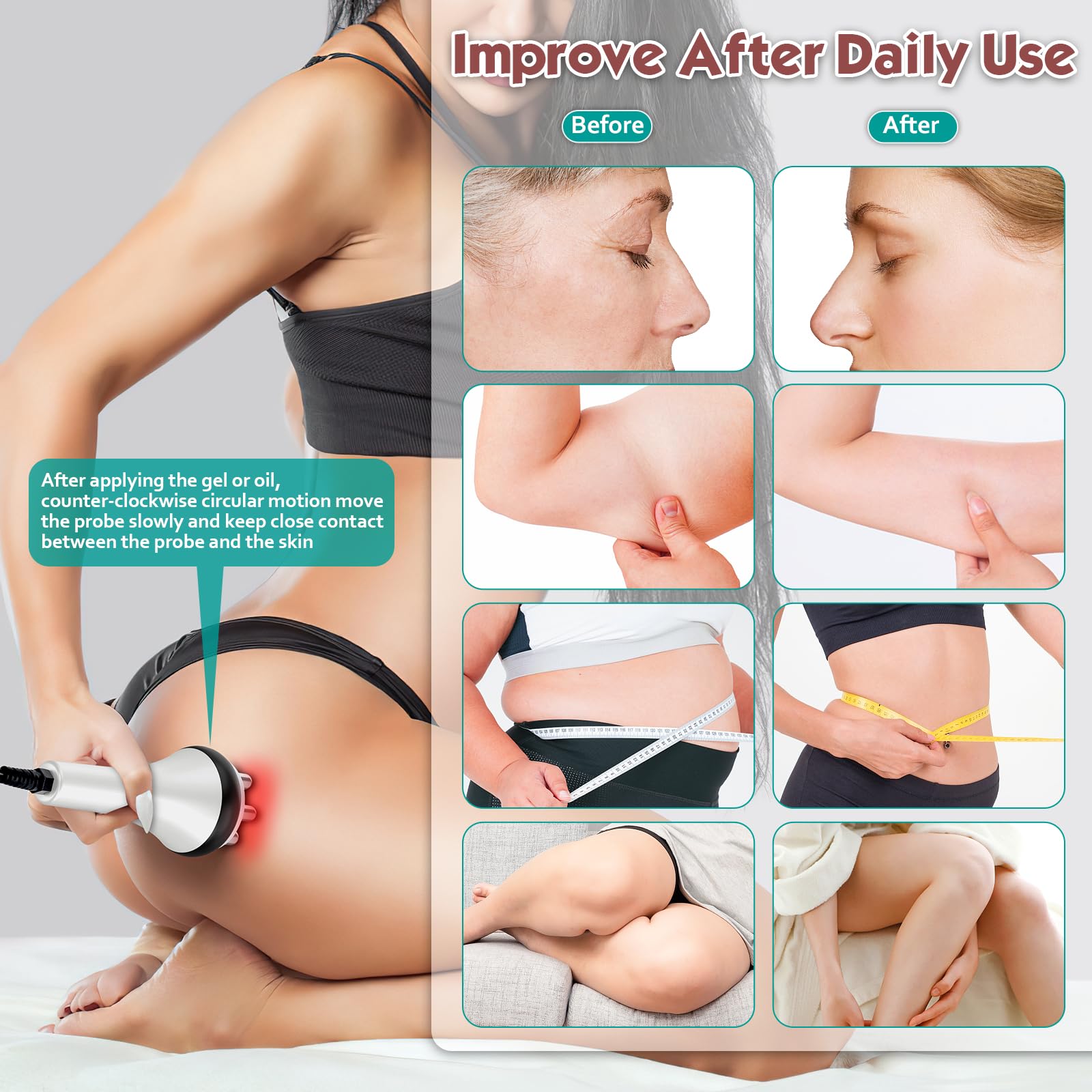 3 in 1 Cellulite Massagegerät 40K Kavitation & Radiofrequenz & Vakuum Gerät | Effektive Pflege: RF, Schröpfmassage für Körper & Gesicht, Körperkontur-Management und sanfte Hautpflege zu Hause