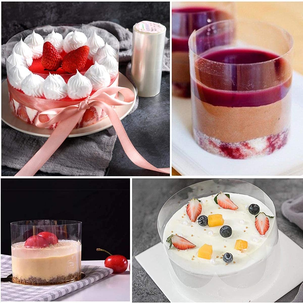 BUTEFO Cake Collars 8 x 394inch, Acetate Rolls, Clear Cake Strips, Transparent Cake Rolls, Mousse Cake Acetate Sheets for Chocolate Mousse Baking, Cake Decorating