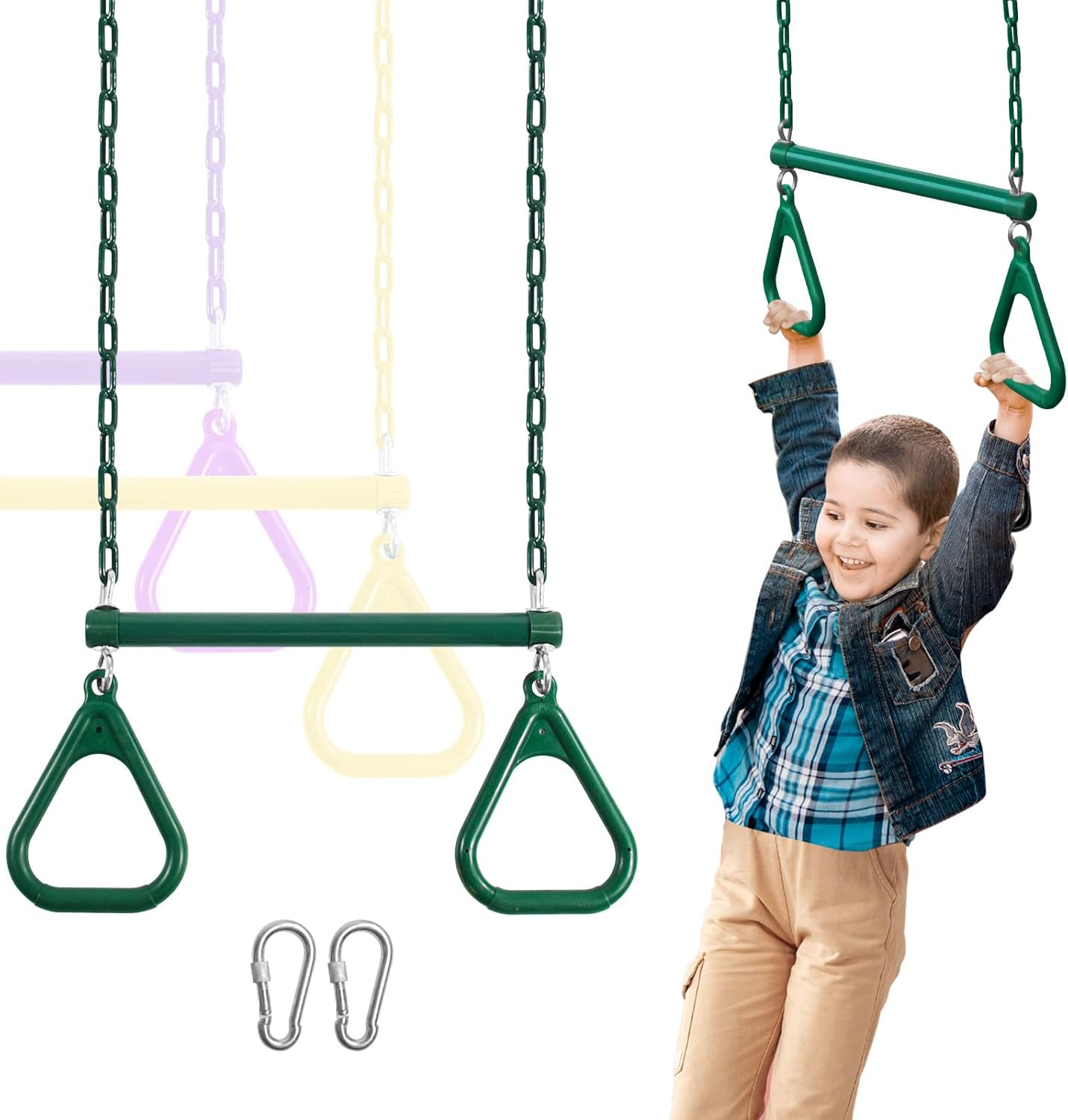Duty Ring Trapeze Bar for Backyard-16.5" Trapeze Swing Bar- Swingset Accessories Outdoor with 47" Coated Chains 2 Snap Hooks (AB010004-2)