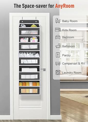 Miniatura 4 de Organizador colgante para colgar sobre la puerta con 3 bolsillos transparentes y 5 bolsillos grandes, 10 bolsillos laterales, organizador de puerta