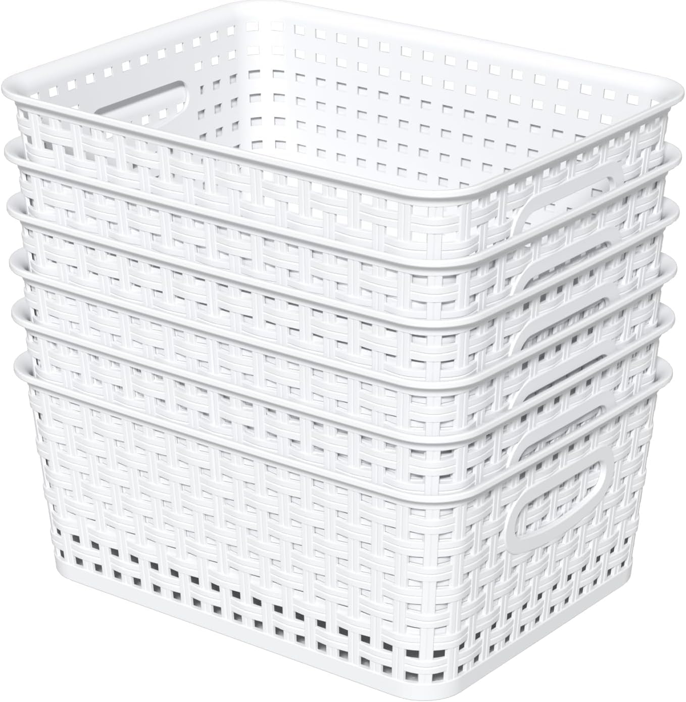 Fohome Woven Plastic Storage Bins Set of 6,Small Pantry Organization and Storage Baskets for Kitchen Organization,Countertops,Cabinets,Bedrooms and Bathrooms (White)