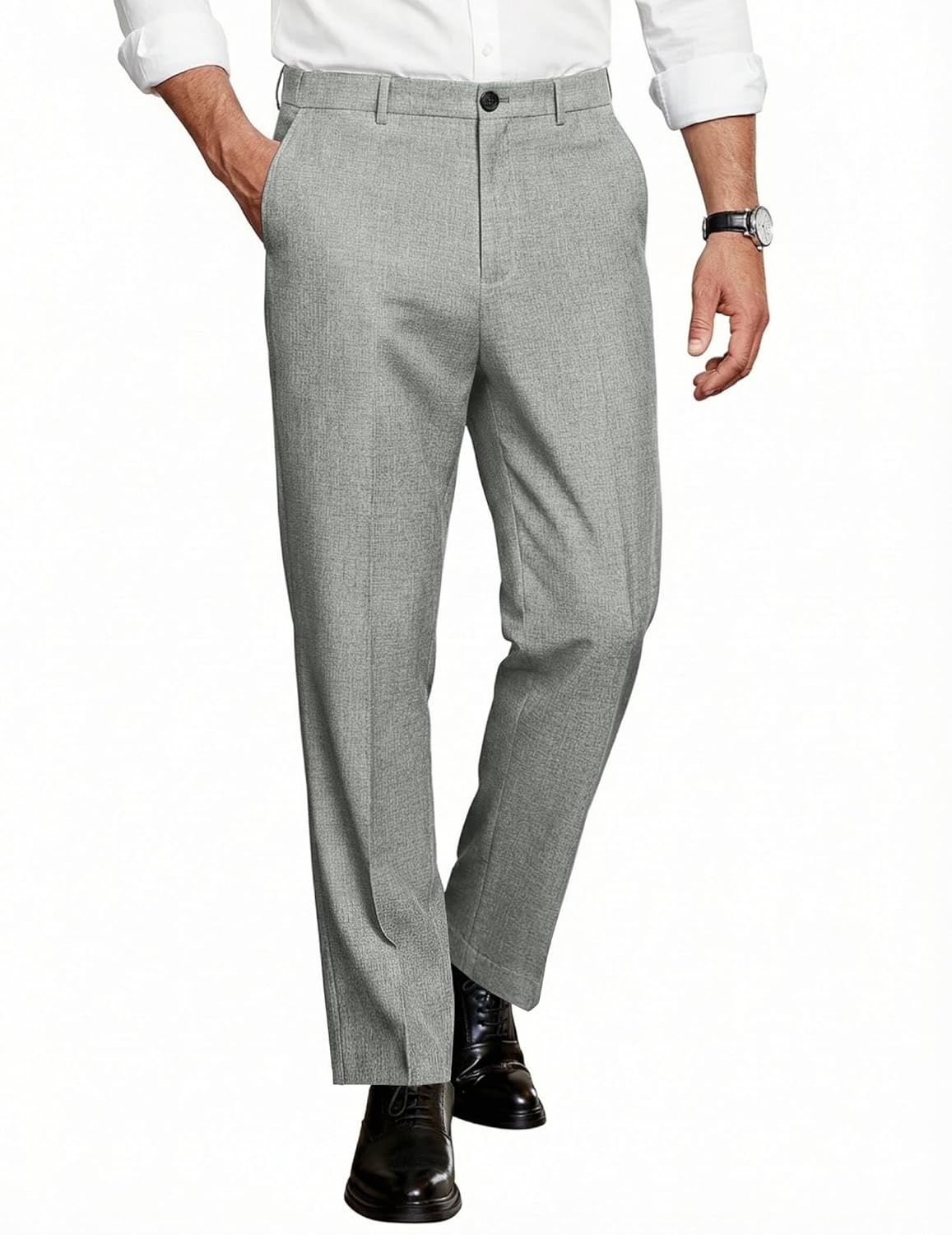 COOFANDY Calça social masculina, ajuste clássico, casual, frente plana, cintura expansível, calça social