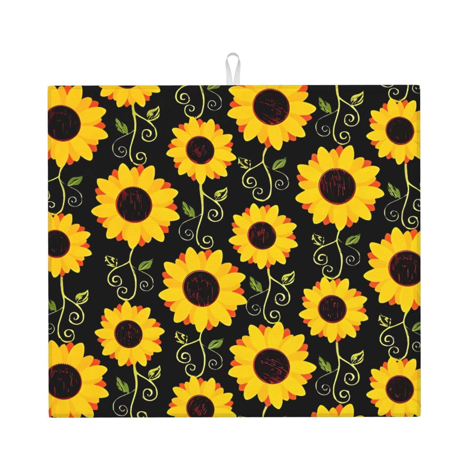 WHJSHOP Floral Sunflower Prints Kitchen Drying Mat - Absorbent Dish Drying Throw with Vibrant Prints, Quick-Dry Countertop Layer for Dishes & Glassware - Non-Slip