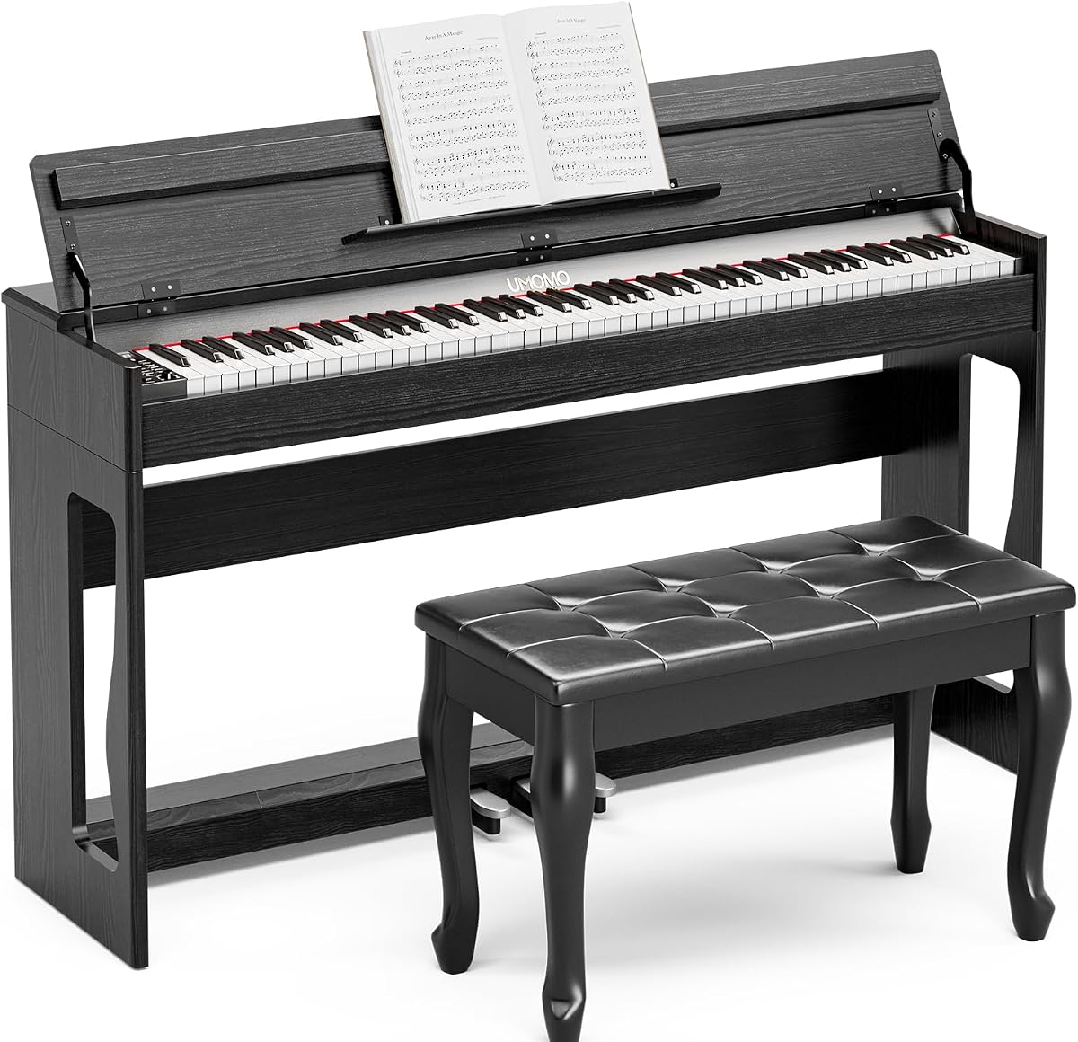 UMOMO Piano digital de 88 teclas ponderadas con banco de piano dueto, teclado para principiantes, piano de tamaño completo, martillo pesado, acción ponderada, teclado de piano eléctrico con USB MIDI, negro