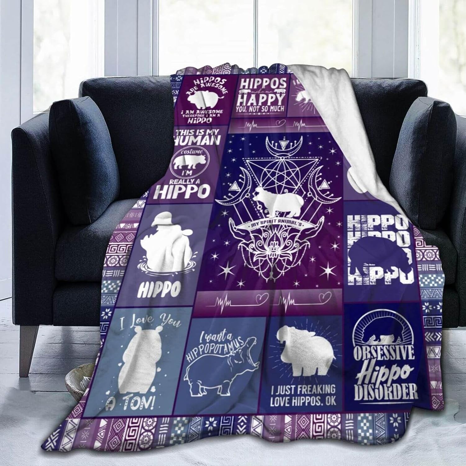 Hippo Blanket for Boys Girls, Cute Hippo Themed Design Printed Throw Blankets for Kids Lap, Chair Sofa, Warm Soft Cozy Blanket, 40"x 50" - Image 2