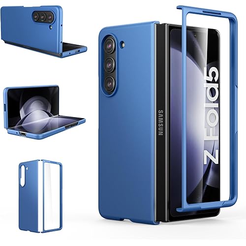 Foluu Slim Fit Case for Samsung Galaxy Z Fold 5 Case, with Front Built-in Screen Protector, Ultra Thin Matte PC Protective Cover for Samsung Galaxy Z Fold5 5G 2023 (Blue)
