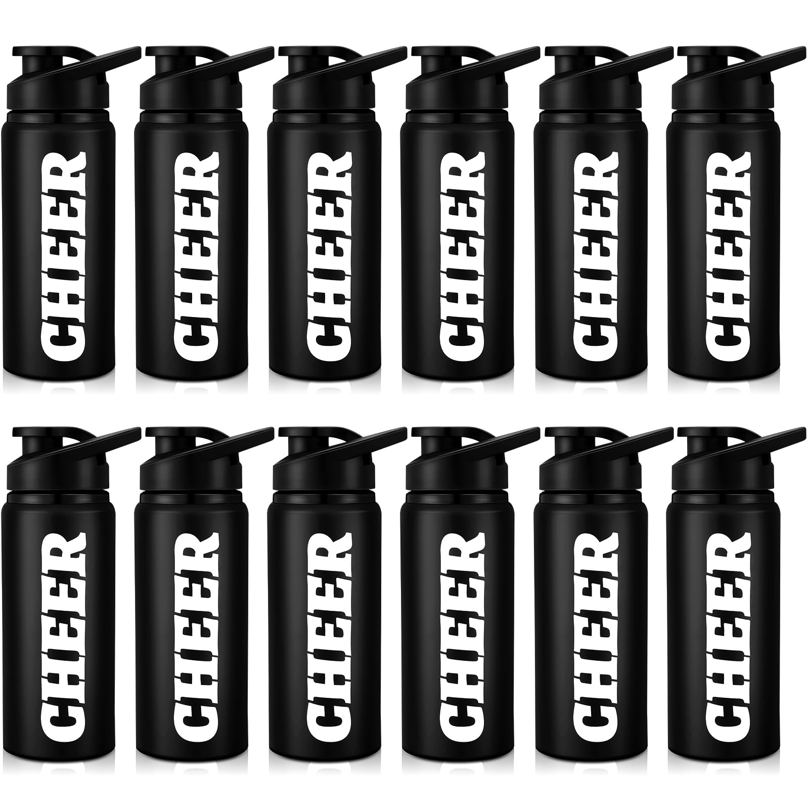 Hushee 12 bottiglie d'acqua Cheer da 590 ml, riutilizzabili, in alluminio, a prova di perdite, con coperchi a scatto, per cheerleader, allenatori, palestra, campeggio, escursionismo, attività